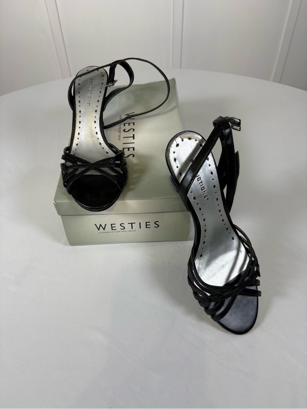 WESTIES Black Strappy High-Heel Sandals with Ankle Strap